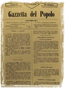 La Gazzetta del Popolo. La prima pagina del primo numero.