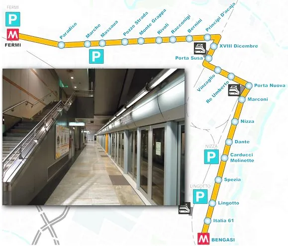 Percorso metropolitana di Torino, con tutte le fermate