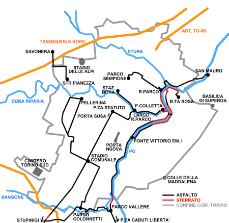 Mappa piste ciclabili a Torino