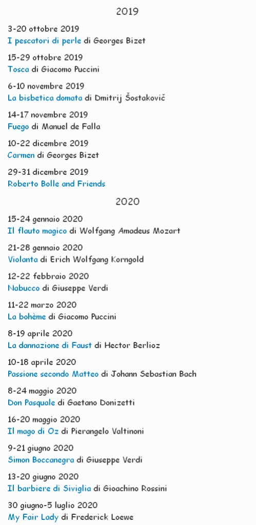 Teatro Regio, stagione 2019-2020. Spettacoli.